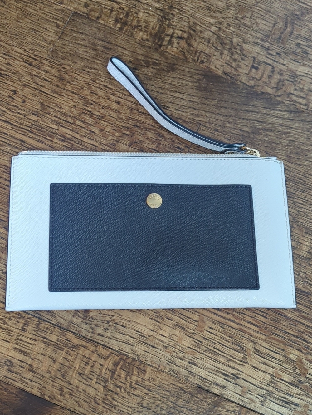 Michael Kors Black & White Colorblock Saffiano Leather Zip Wristlet Wallet